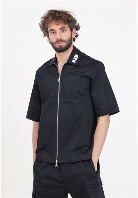 Camicia da uomo nera con patch logo in bianco sul colletto READY 2 DIE | R2D2301